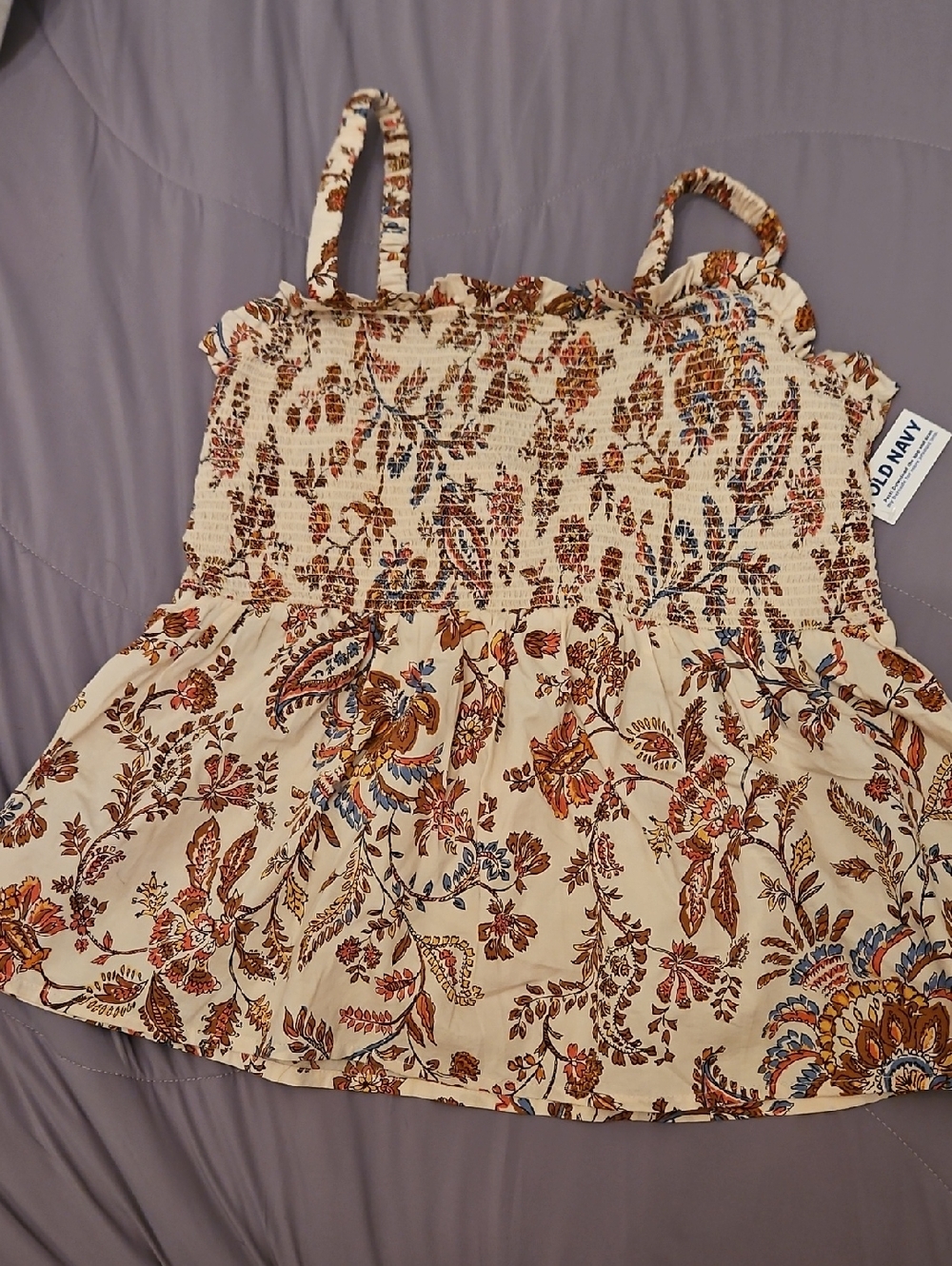 Old Navy Cream Floral Smocked Tank Top